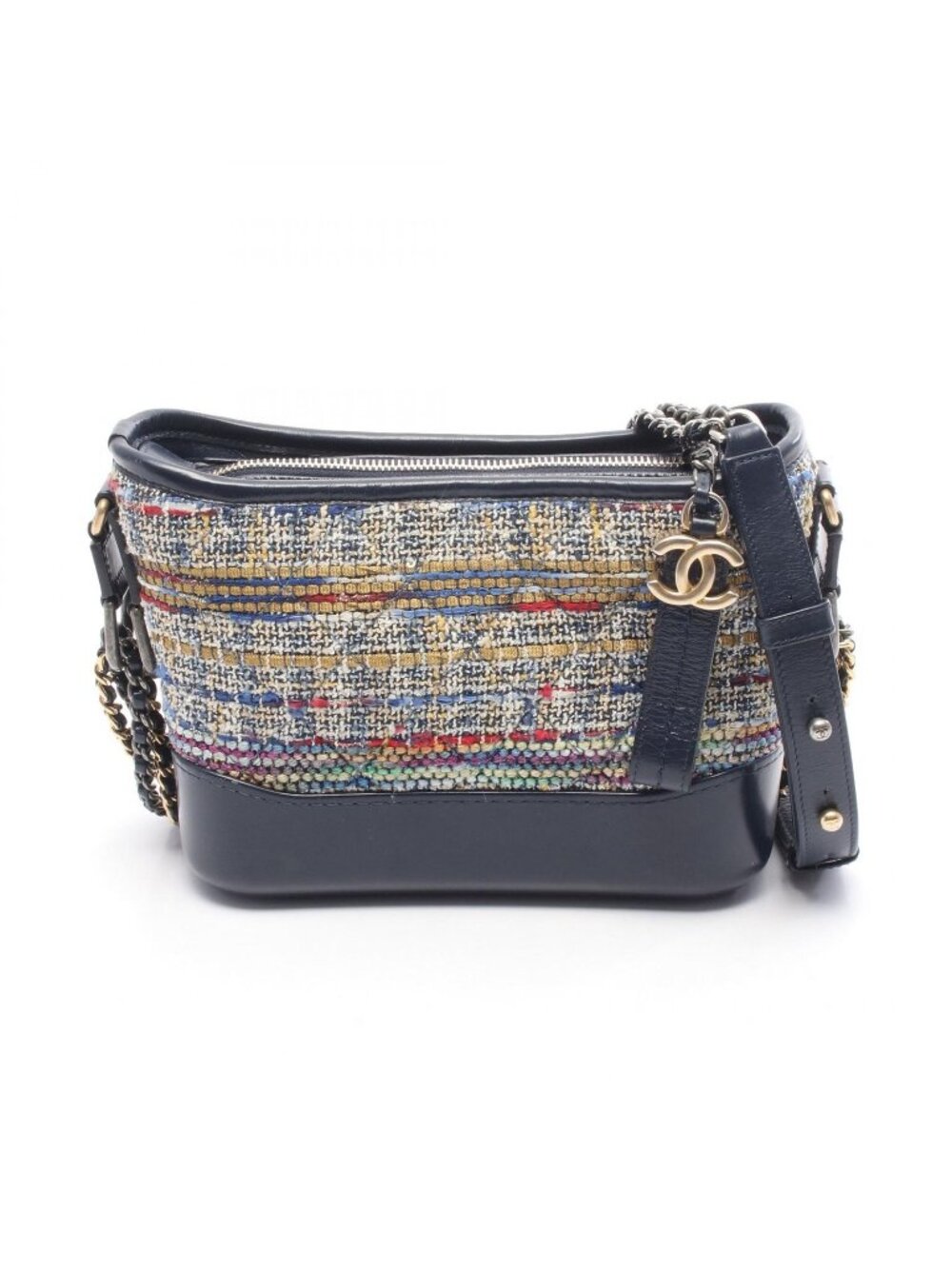 Chanel Shoulder Bag Gabriel de Small Hobo Navy Multi Fabric Leather Chain